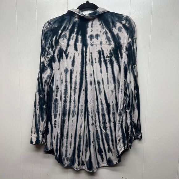 Women's Button Front Tie Dye Shirt Size XL Long Sleeve Ceam & Gray - Picture 6 of 12